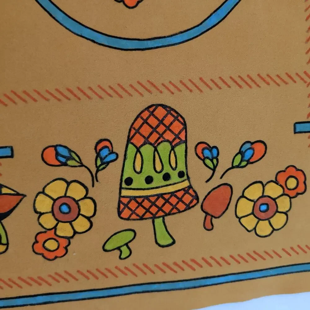 Vintage 70s Mushroom Printed Felt Placemats Orange Green Psychedelic Groovy